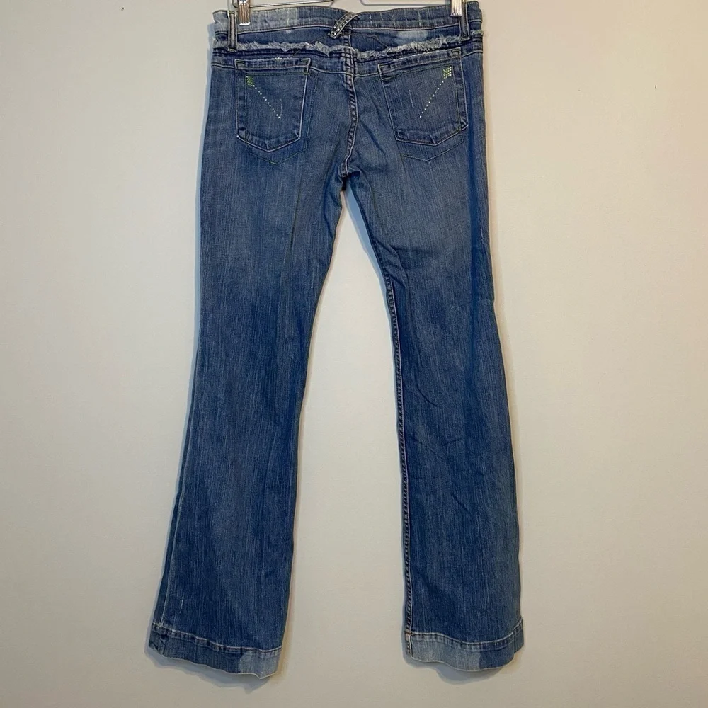 X2 Denim Laboratory Ultra Low Rise Embellished Flare Jean, Size 30